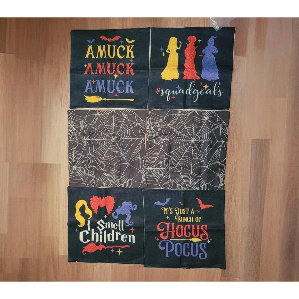 6 Pack Halloween Burlap Pillow Case Covers Hocus Pocus Witch Farmhouse Couch